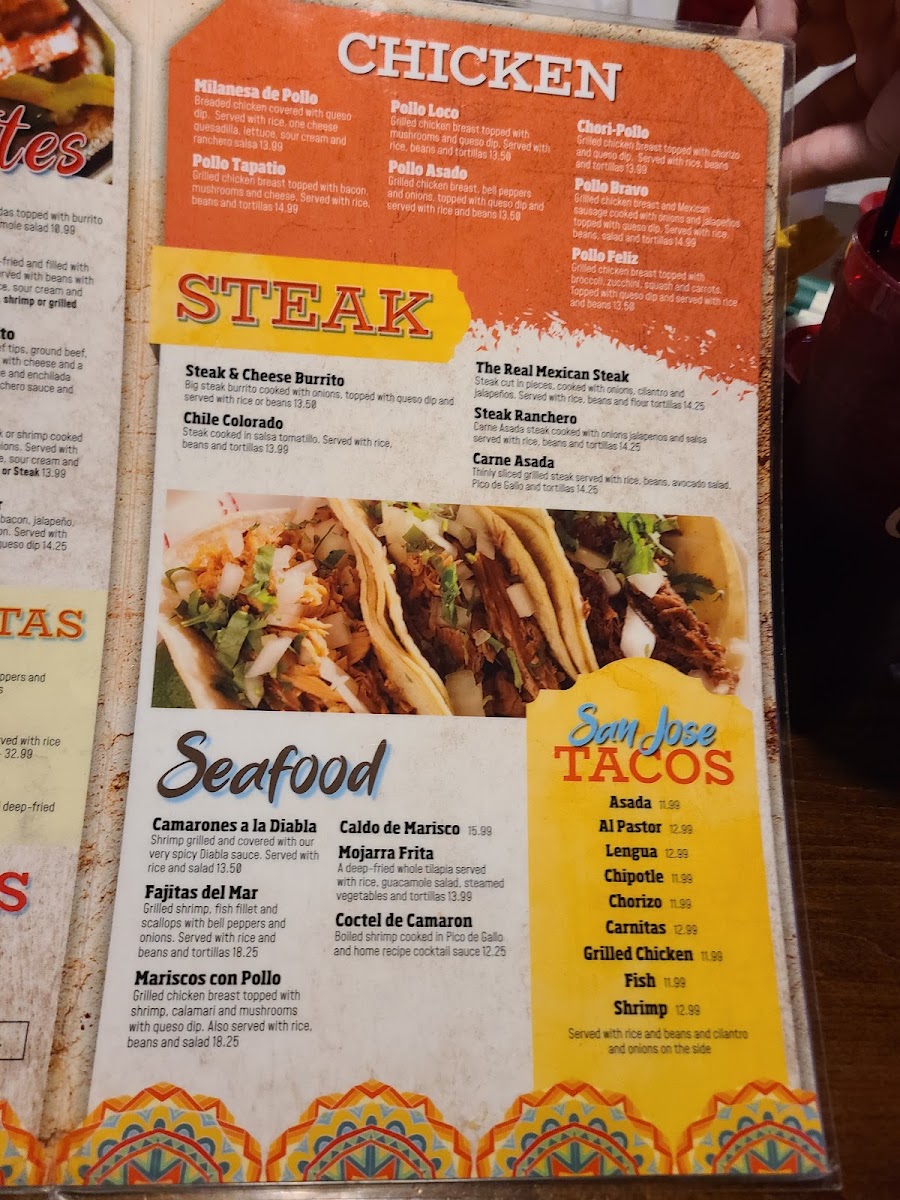 San Jose Mexican Restaurant menu board