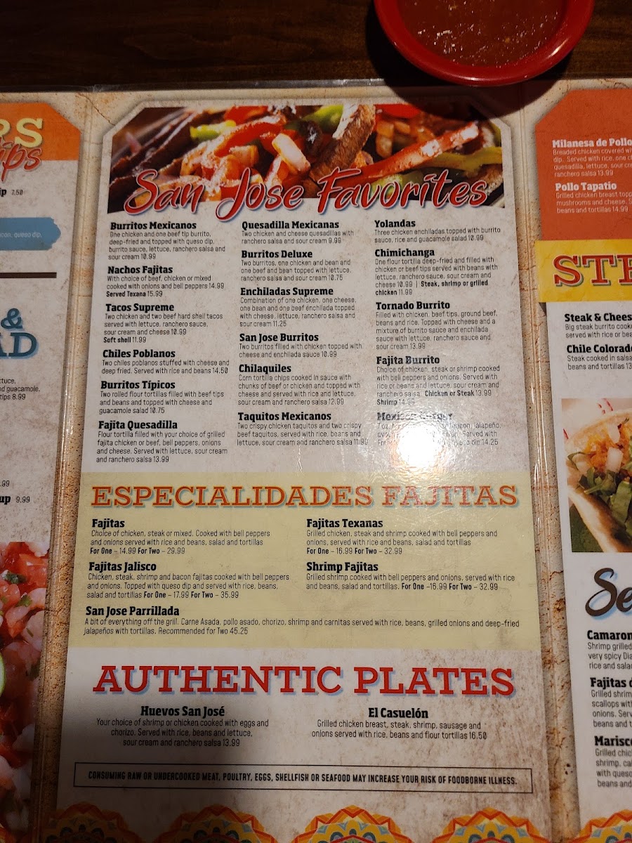 San Jose Mexican Restaurant menu board