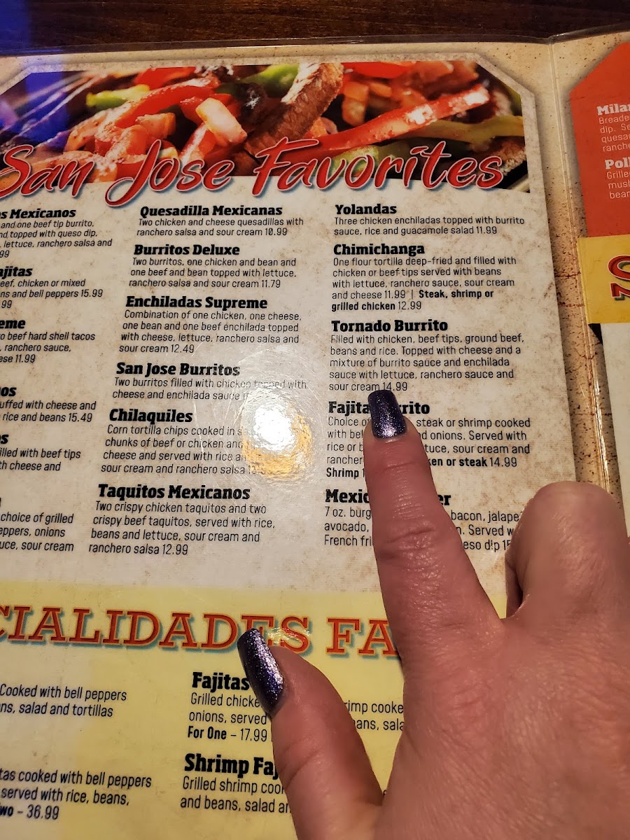 San Jose Mexican Restaurant menu board