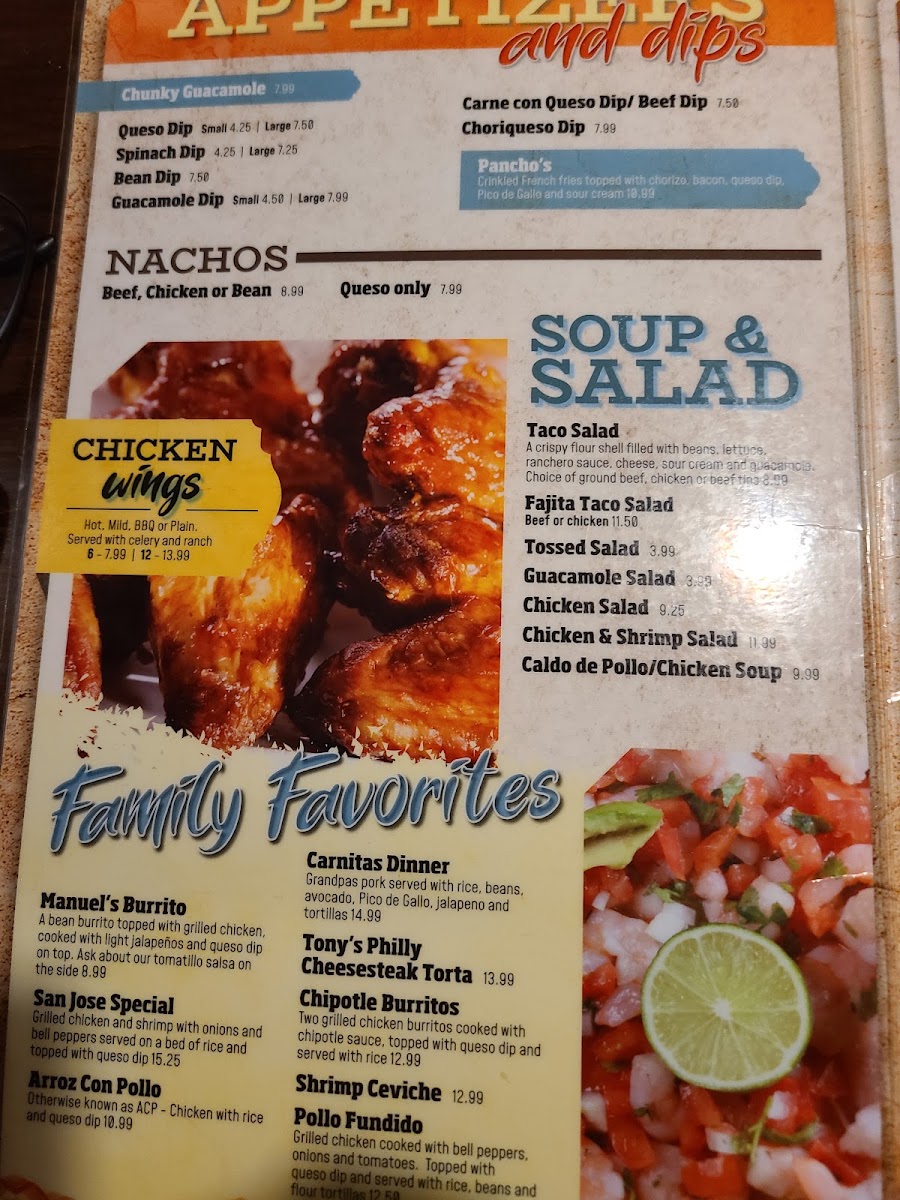 San Jose Mexican Restaurant menu board