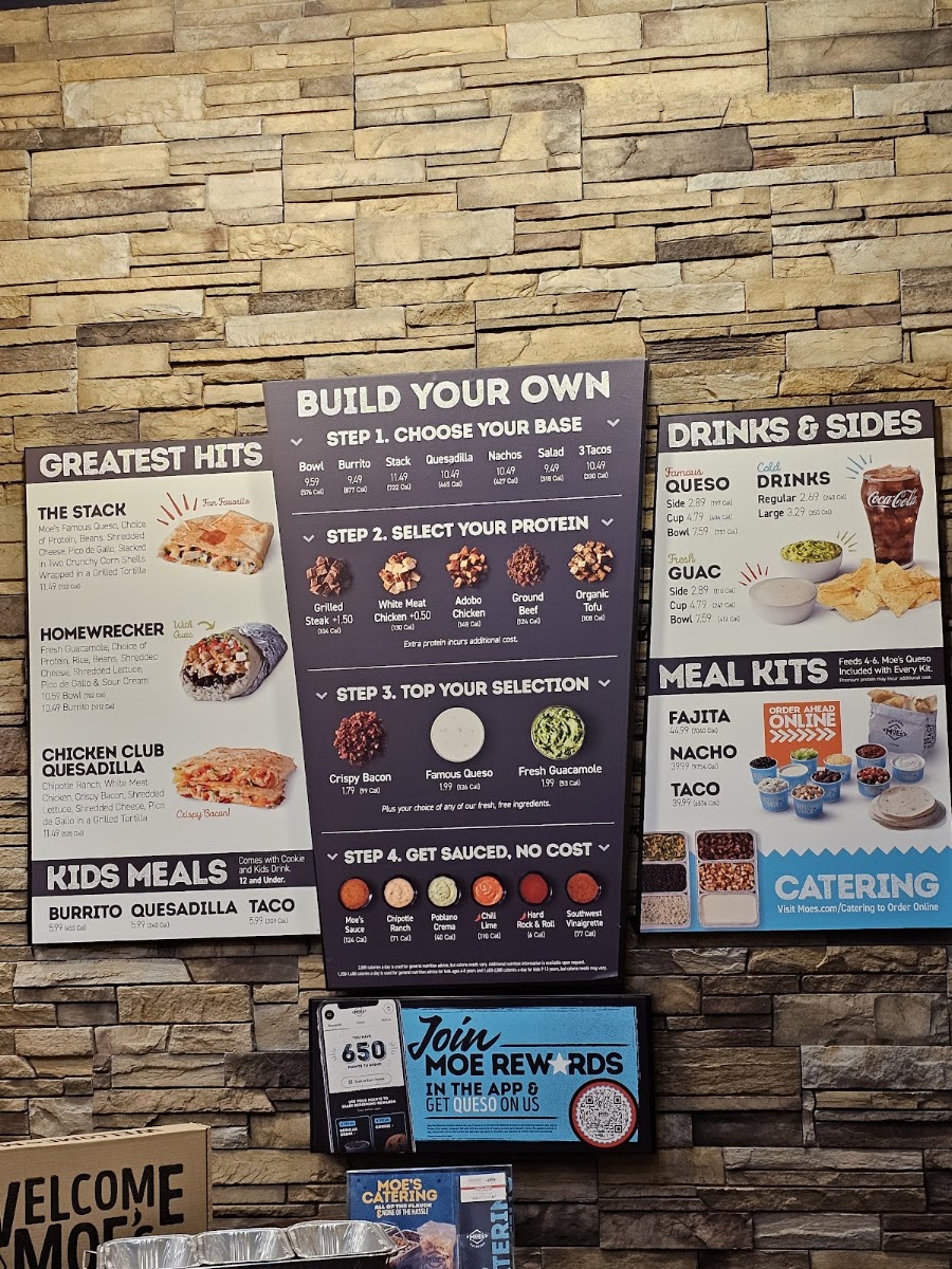 Moe's Southwest Grill menu board