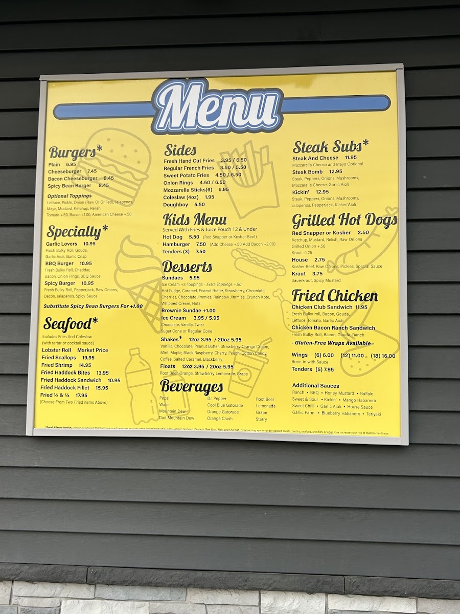 Shakes & Bakes Take Out menu board