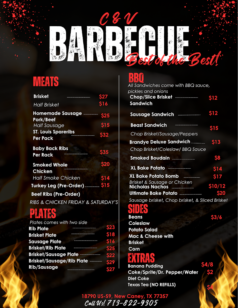 C & V BBQ menu board