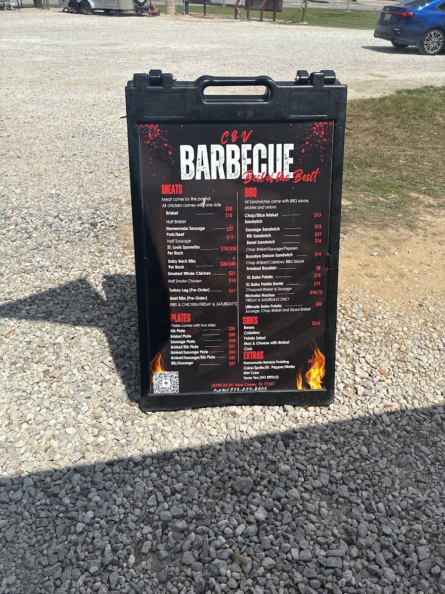 C & V BBQ menu board