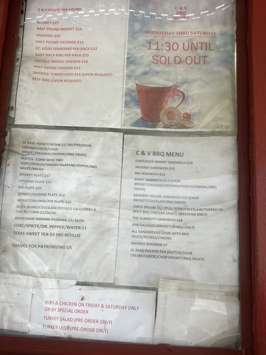 C & V BBQ menu board