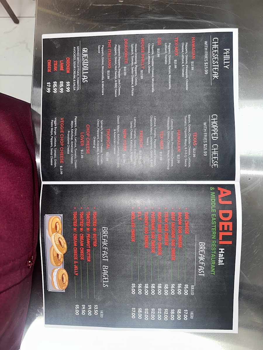 AJ Deli & مطعم باب اليمن bab al-Yemen restaurant menu board