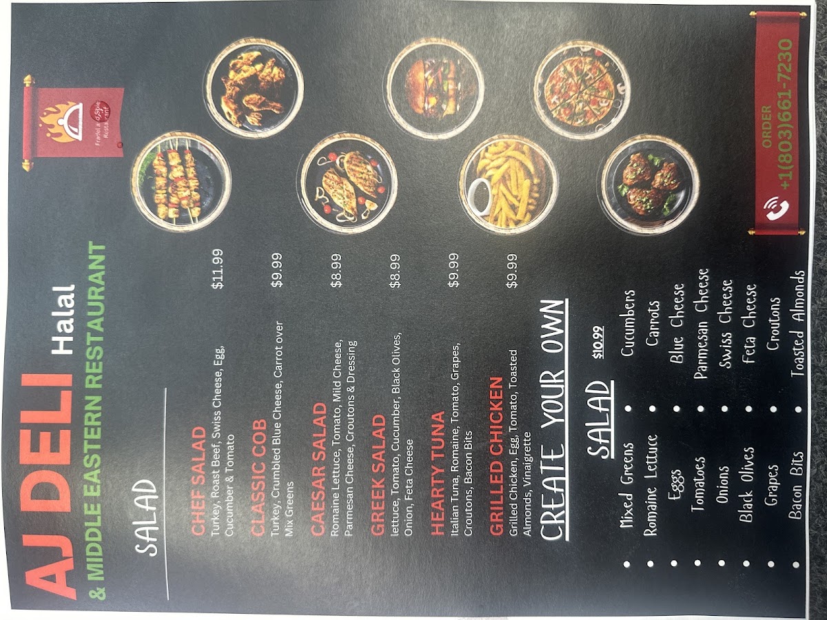 AJ Deli & مطعم باب اليمن bab al-Yemen restaurant menu board