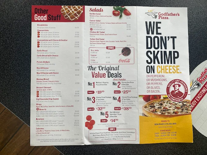 Godfather's Pizza McKinney menu board