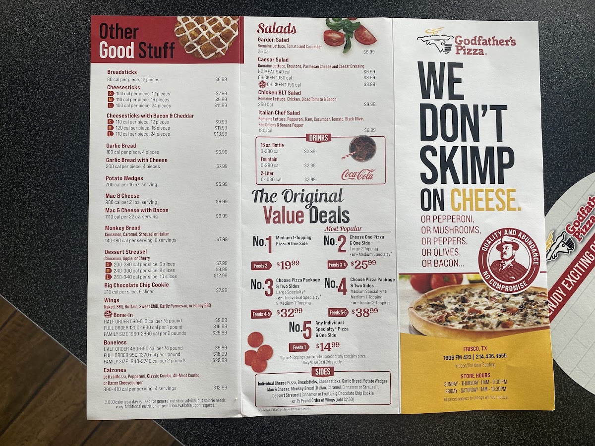 Godfather's Pizza McKinney menu board