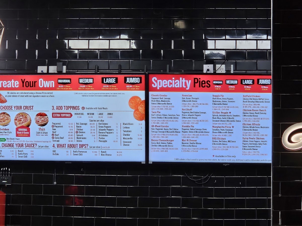 Godfather's Pizza McKinney menu board