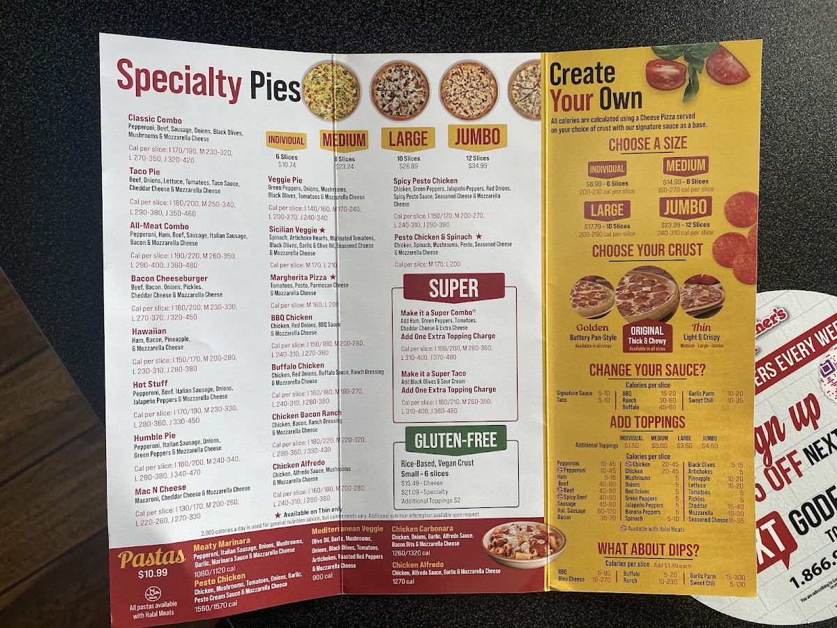 Godfather's Pizza McKinney menu board