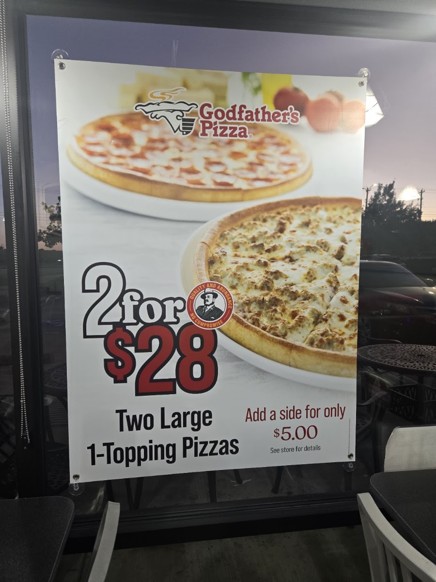 Godfather's Pizza McKinney menu board