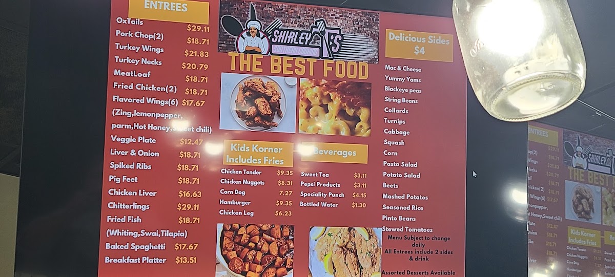 Shirley T’s menu board