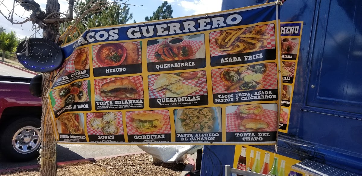 Tacos Guerrero menu board