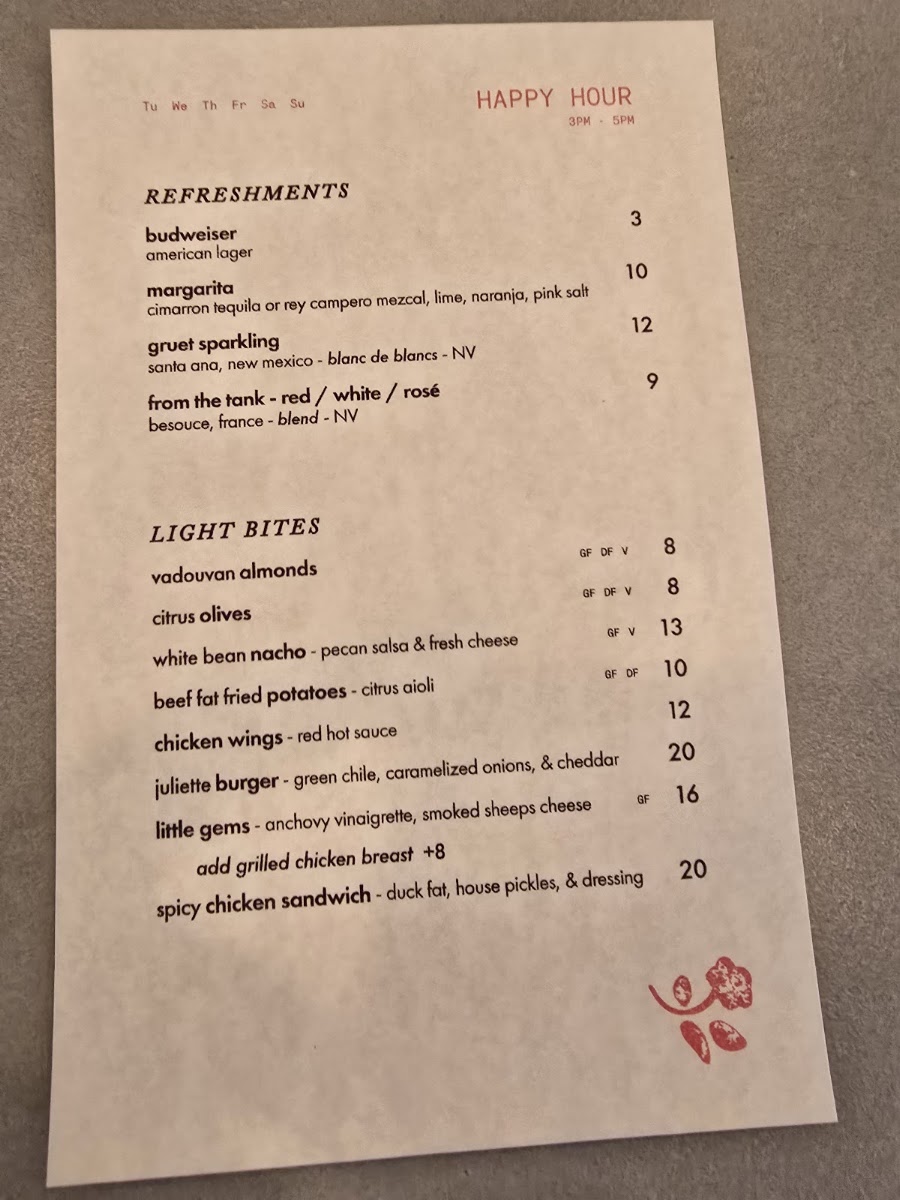 Juliette menu board