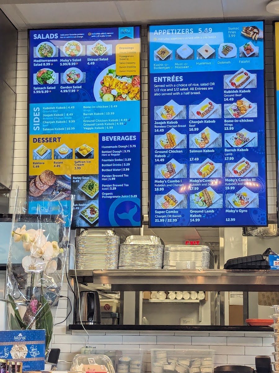 Moby Dick House of Kabob Cabin John menu board