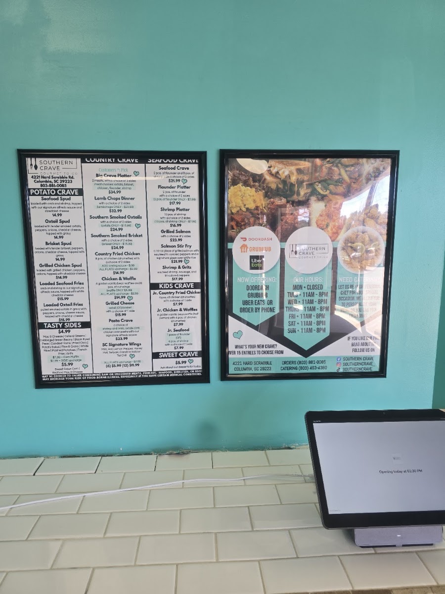 Southern Crave menu board