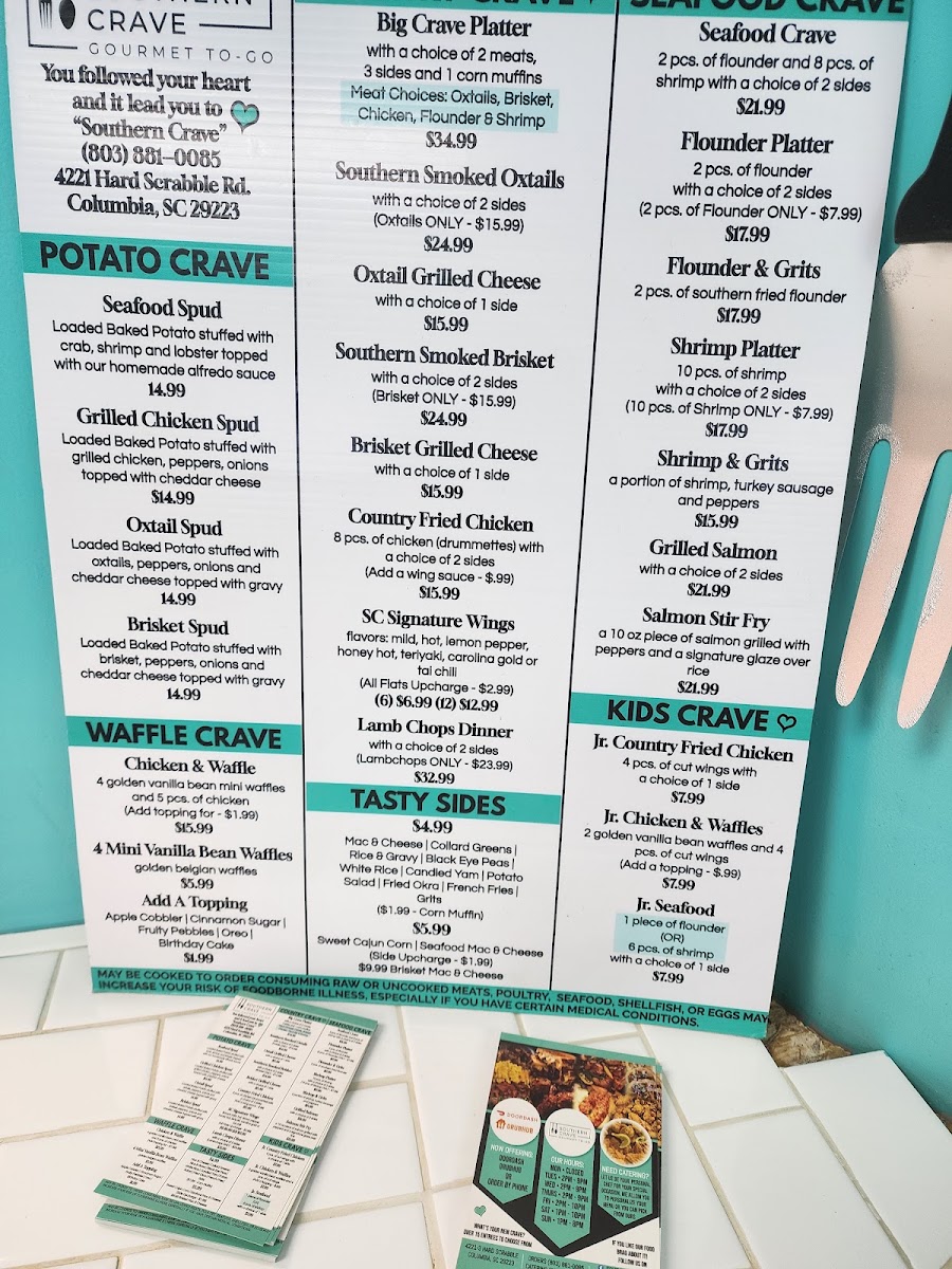 Southern Crave menu board
