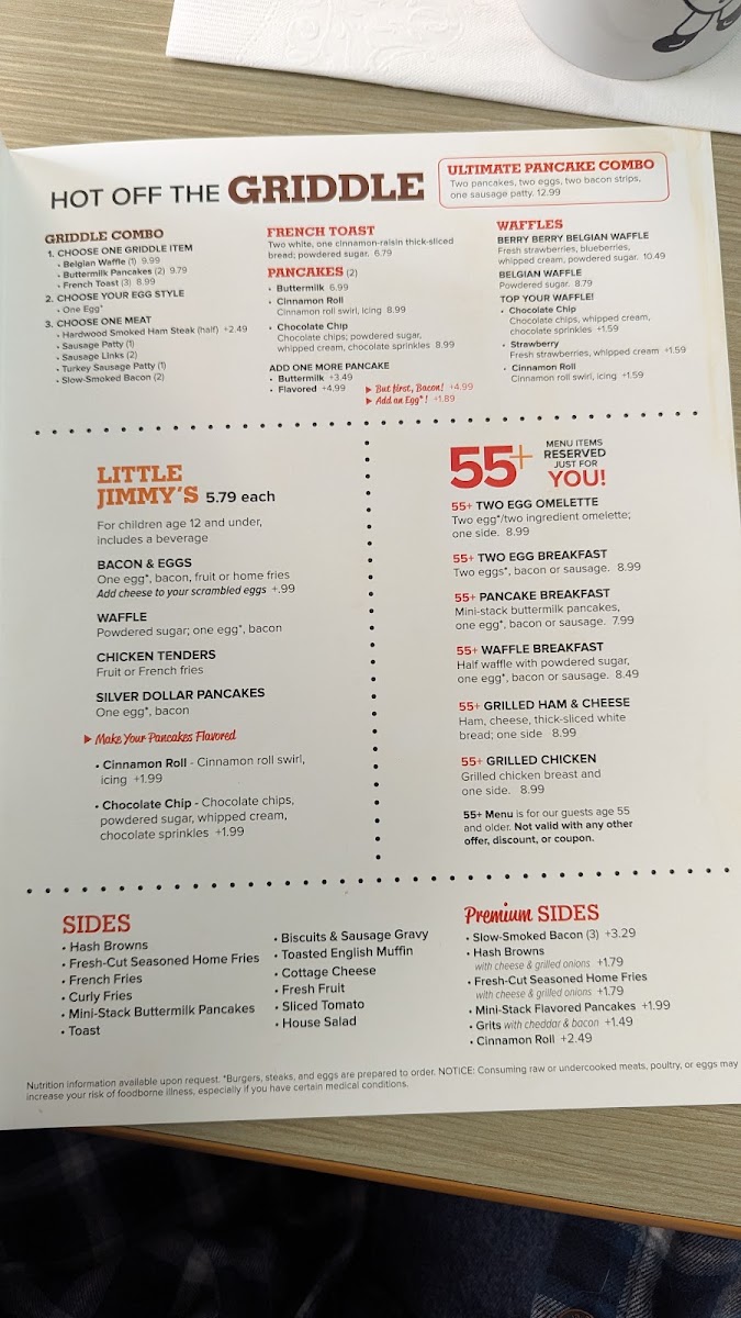 Jimmy's Egg menu board
