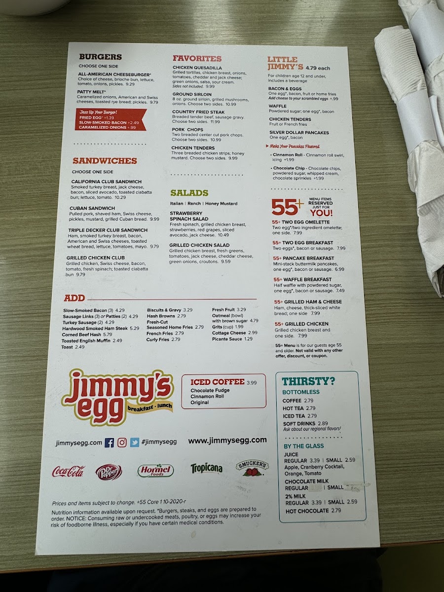 Jimmy's Egg menu board
