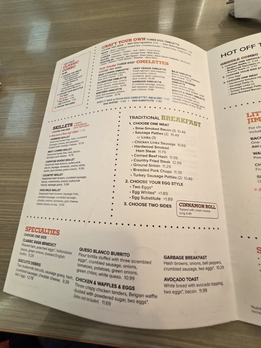 Jimmy's Egg menu board