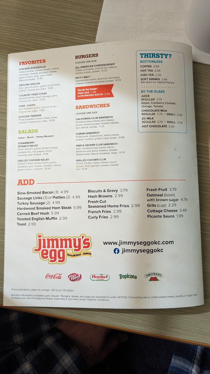 Jimmy's Egg menu board