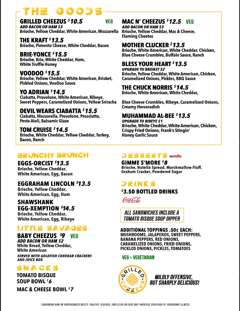Grilled Cheezus Oviedo menu board