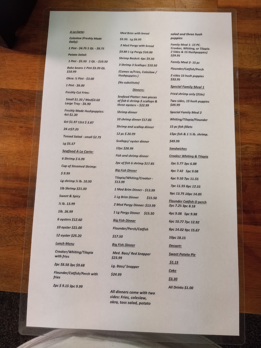 Blythewood Seafood Emporium & BBQ Haven menu board