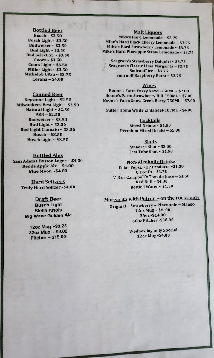 Southside Tavern and Grill menu board