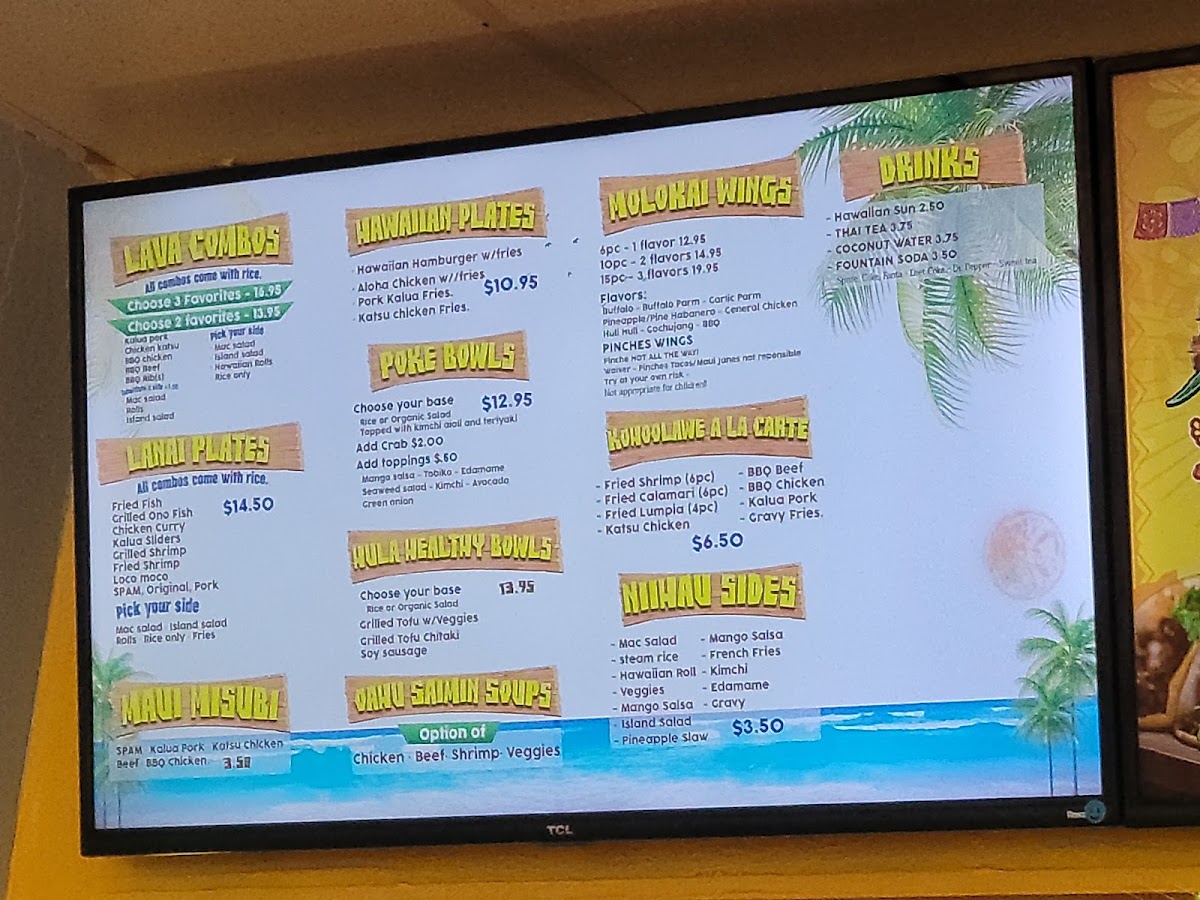 Pinches tacos menu board