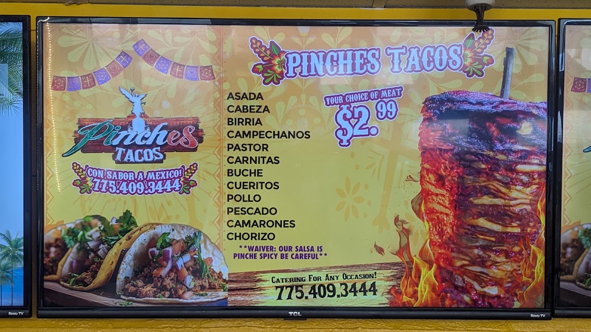 Pinches tacos menu board