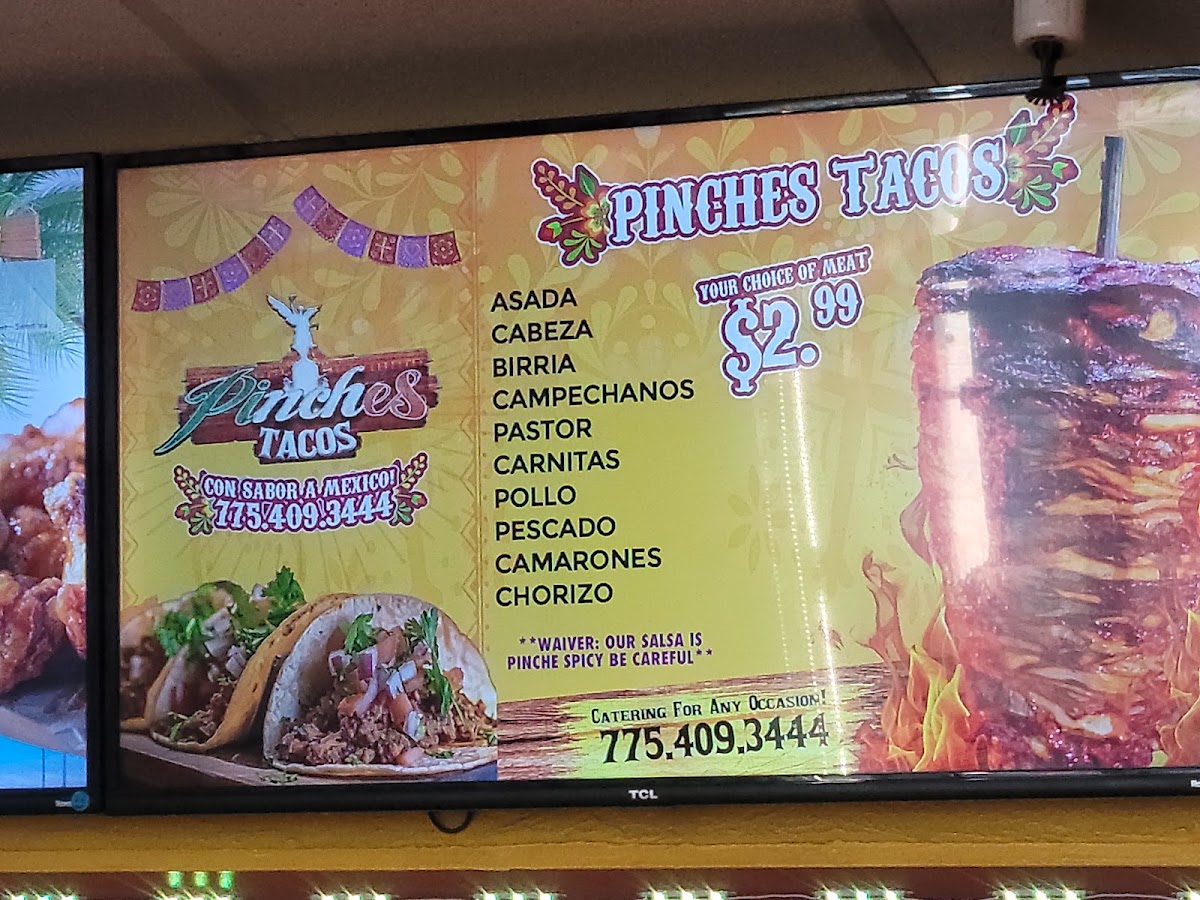 Pinches tacos menu board