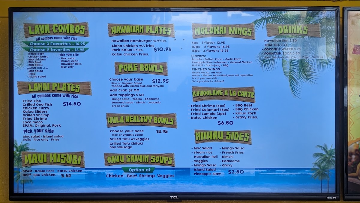 Pinches tacos menu board