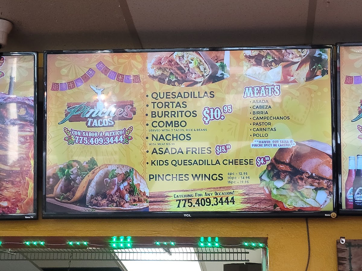 Pinches tacos menu board