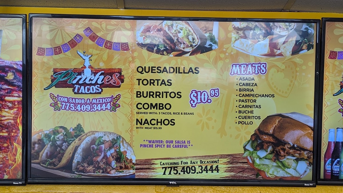 Pinches tacos menu board