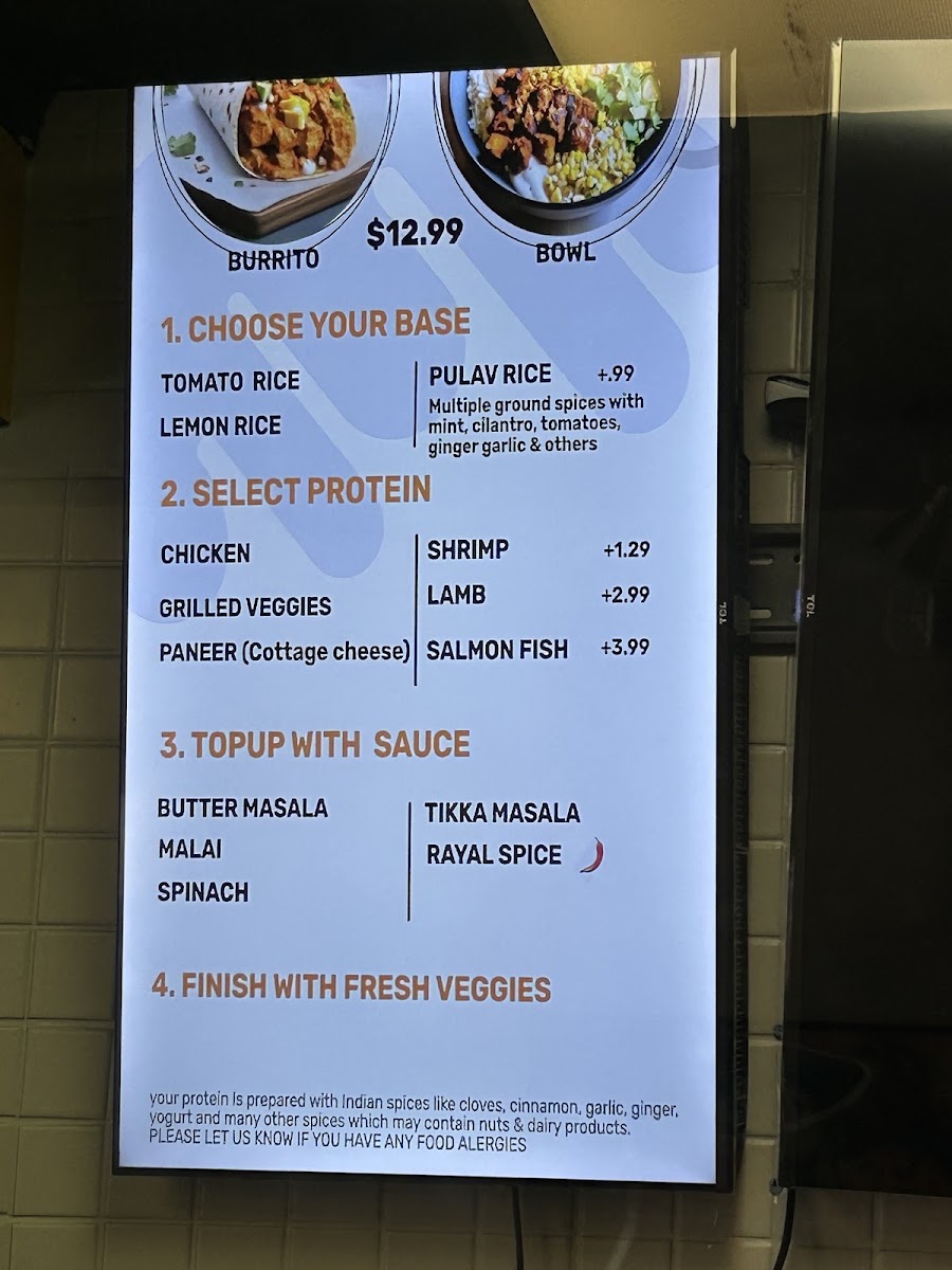 BOWL N' BURRITO menu board