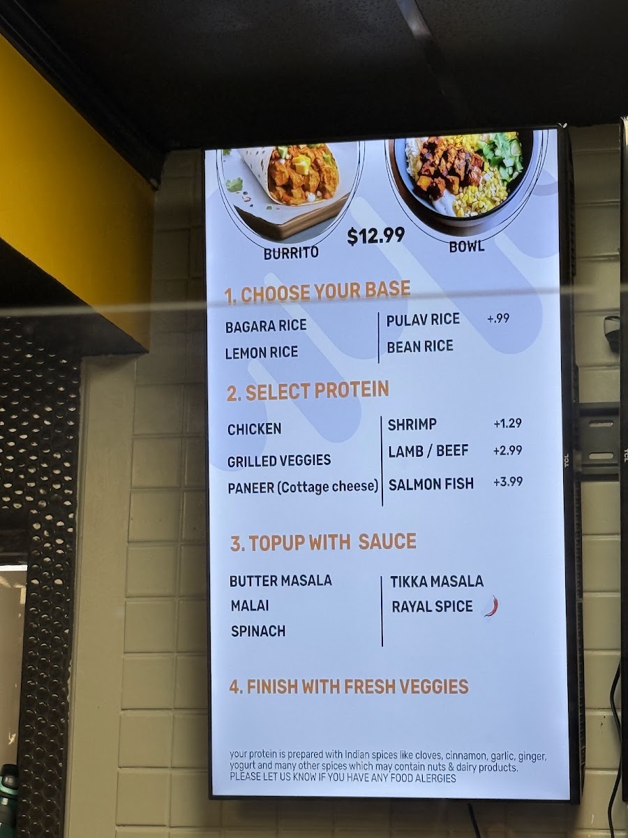 BOWL N' BURRITO menu board