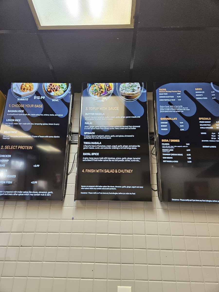 BOWL N' BURRITO menu board