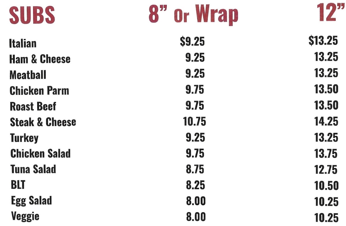 Fire 21 Pizza menu board