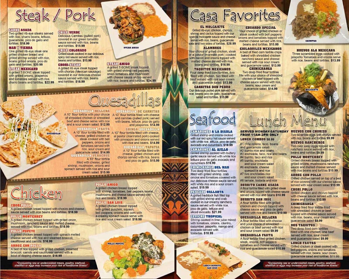 Casamigos Mexican Restaurant menu board
