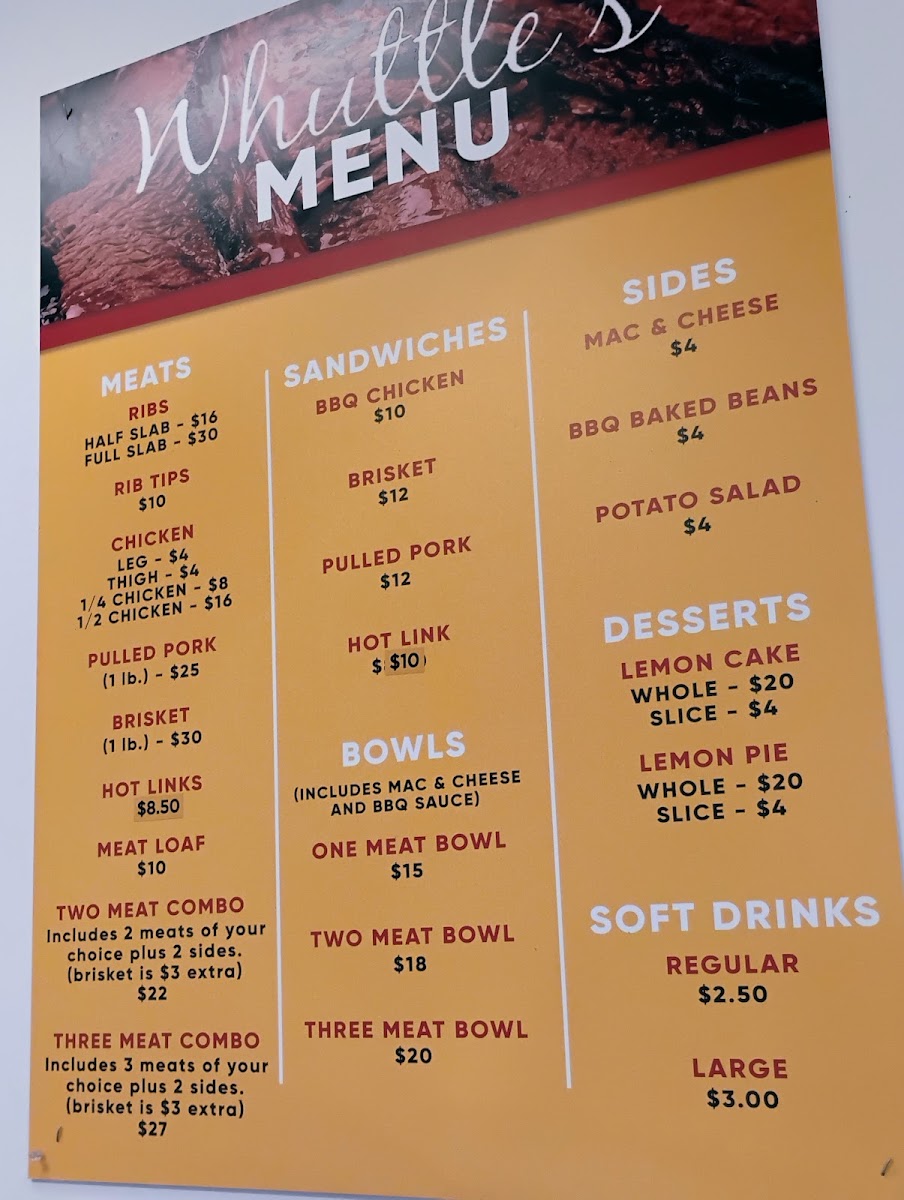 Whuttles BBQ menu board