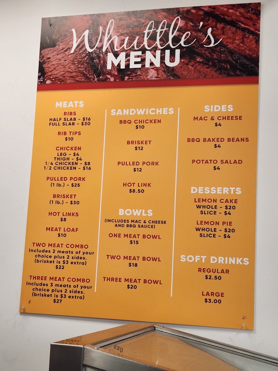 Whuttles BBQ menu board