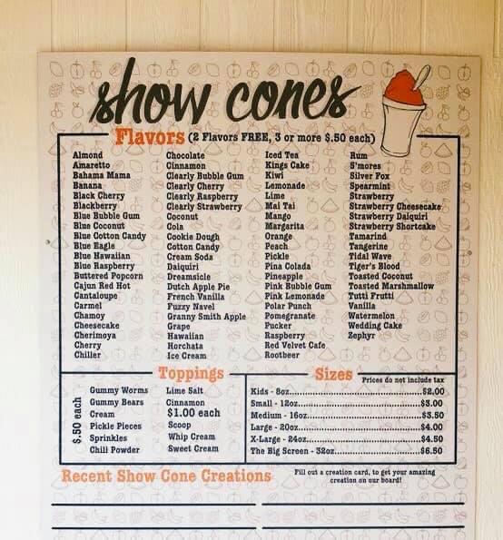Show Cones - Brownwood menu board