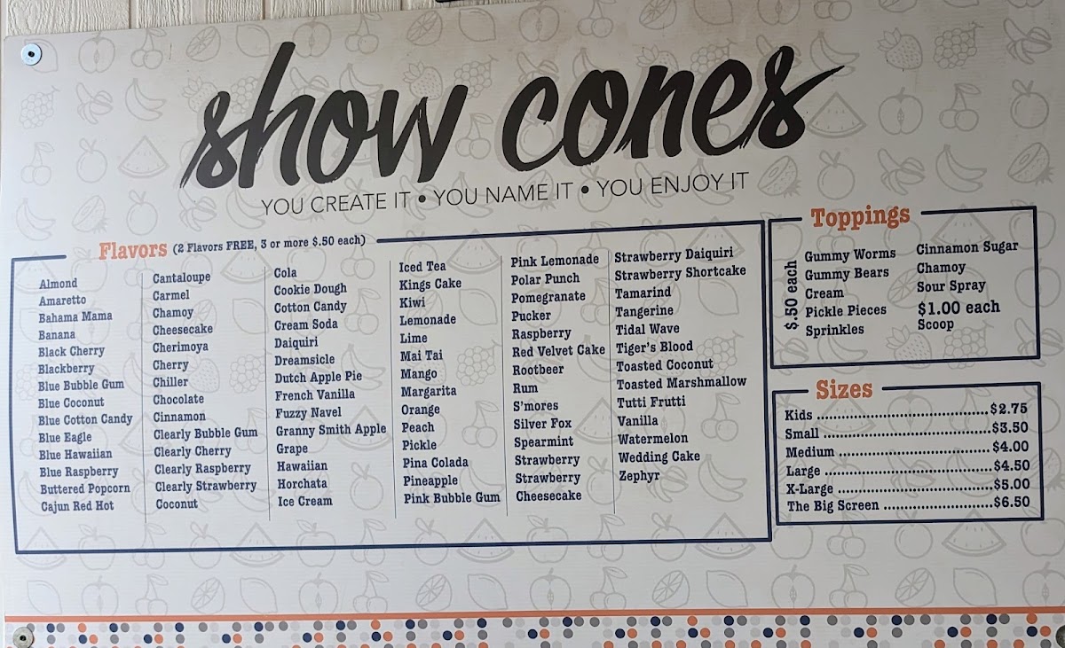 Show Cones - Brownwood menu board