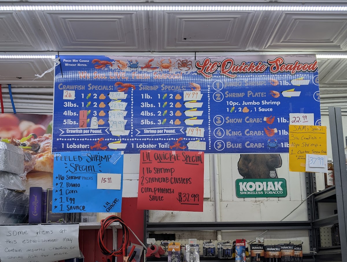 Lil Quickie Seafood Marksville menu board