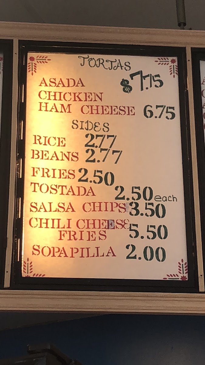 San Martin menu board