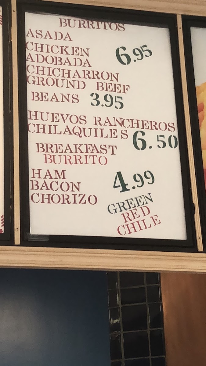 San Martin menu board