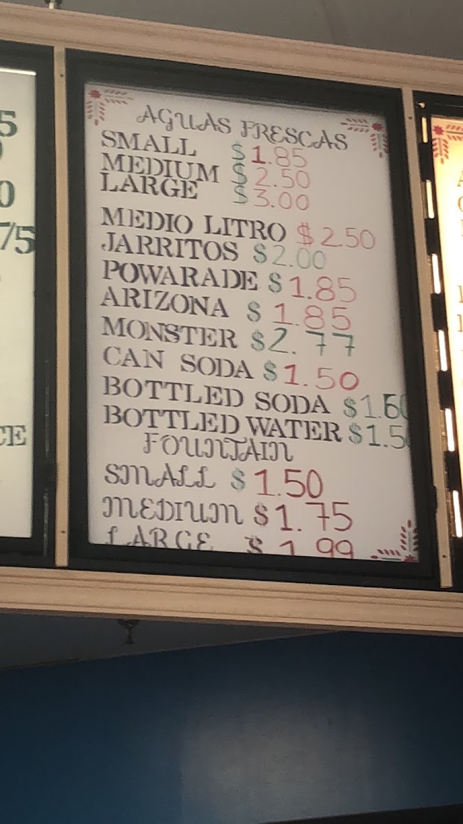 San Martin menu board