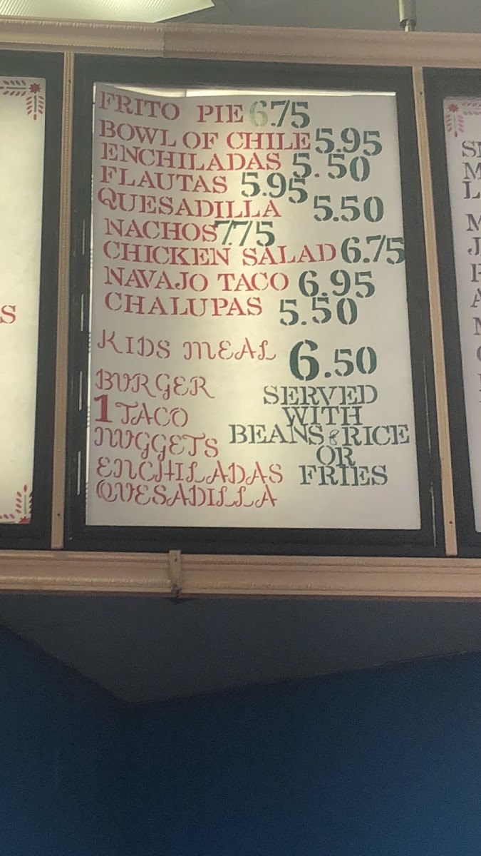 San Martin menu board