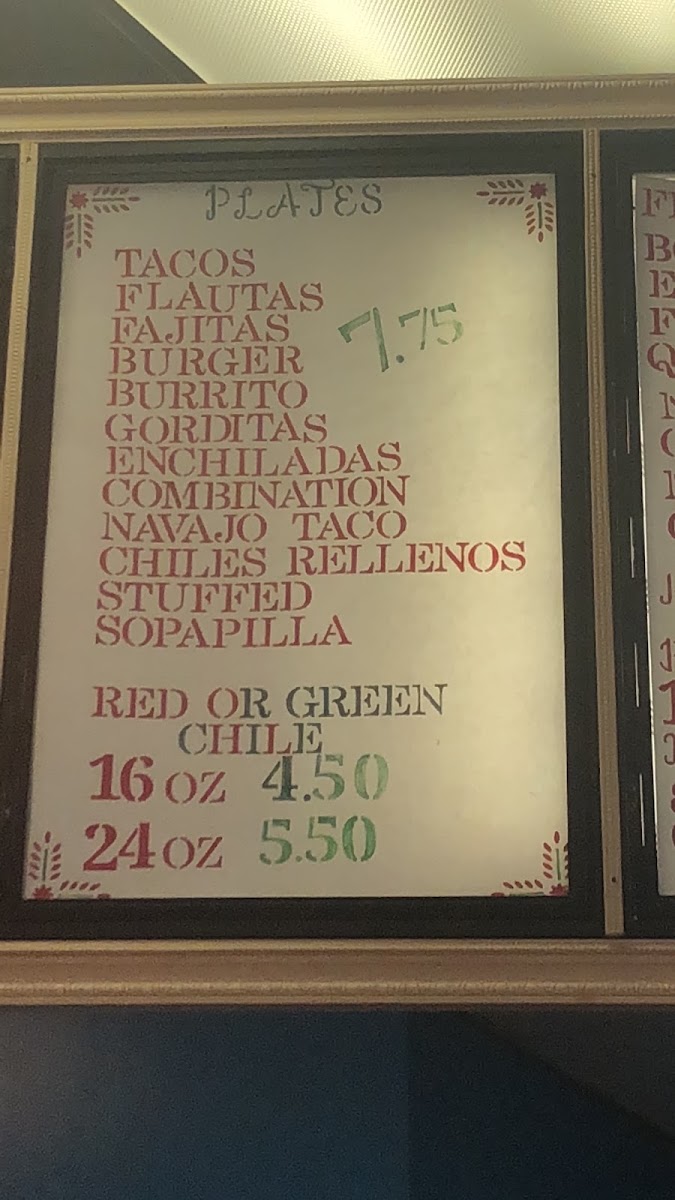 San Martin menu board